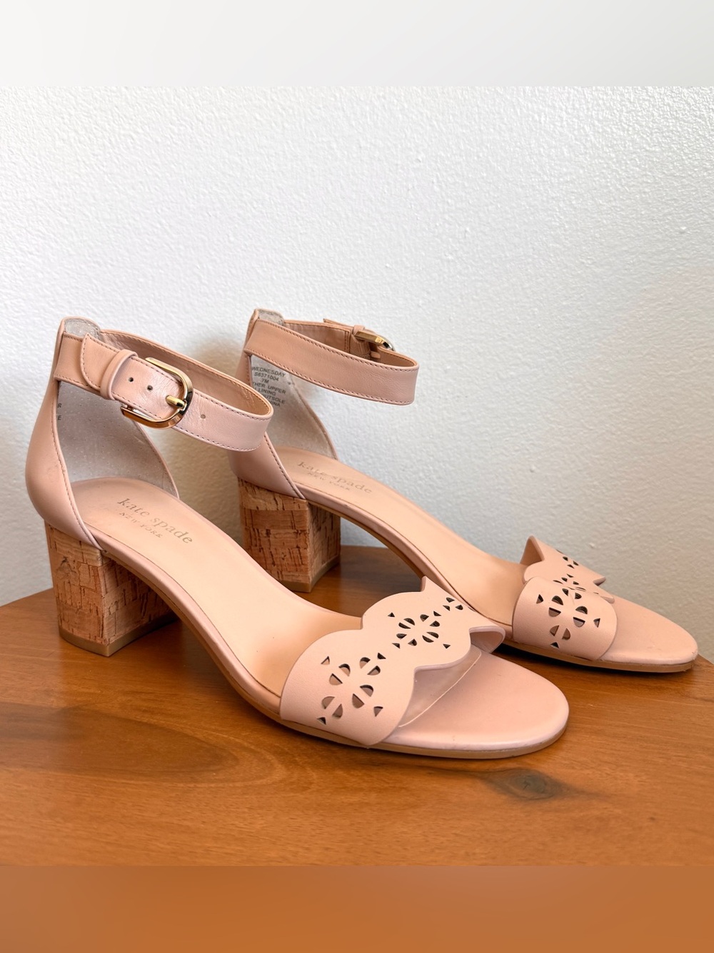 Kate Spade Sz 7 Open Toe Heels Sandals “ Wednesday” Pink Leather